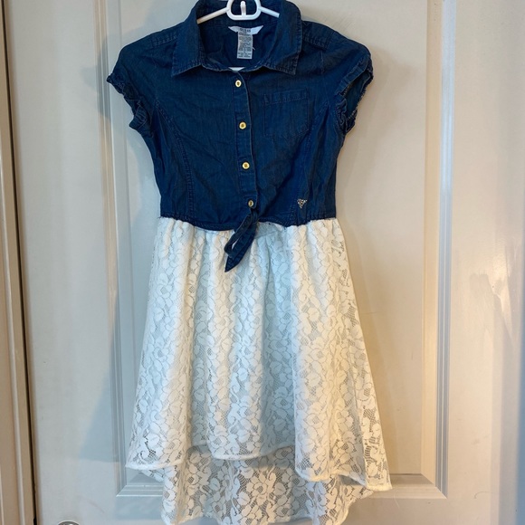 Guess Other - Guess Chambray White Lace Hi/Lo Hem Tie Dress, size 14
